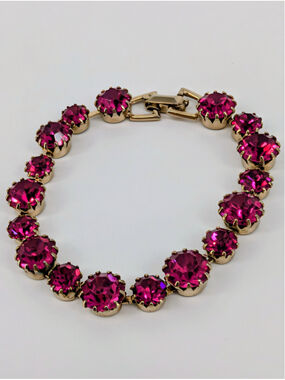 Vintage Albert WEISS Fuchsia Pink Rhinestone Bracelet Gold Tone 1950s 60s Signed